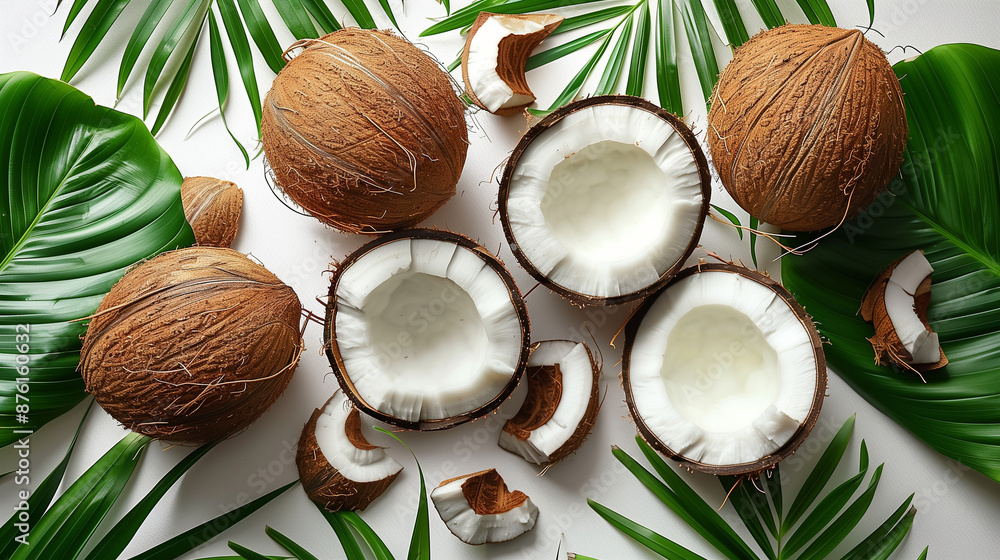 A bunch of coconuts with the top cut off and the bottom cut open A bunch of coconuts with the top cut off and the bottom cut open