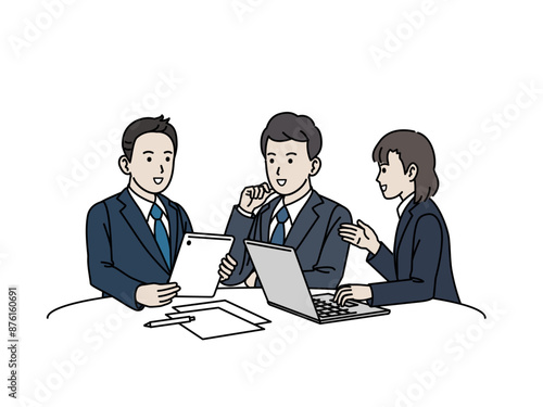 ミーティングや話し合いをするビジネスパーソン、会社員のイラスト
