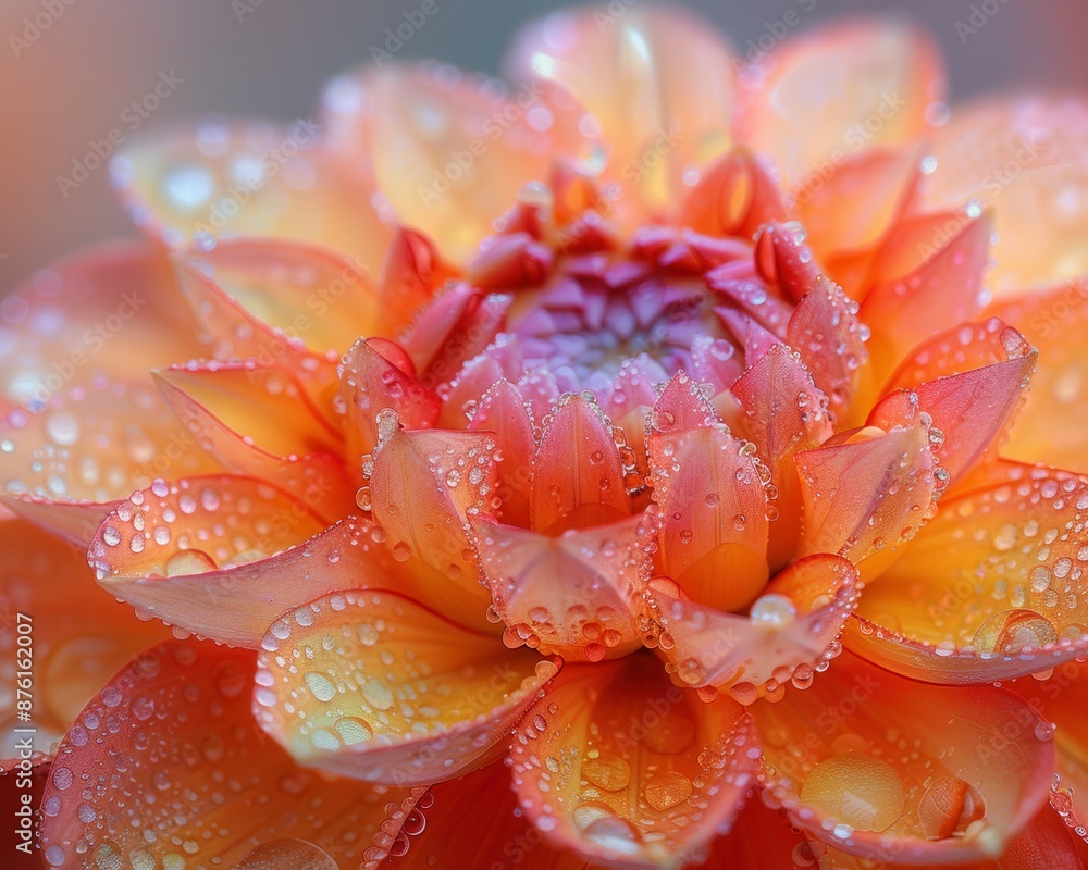 Vibrant Close-Up of Colorful Flower in Full Bloom with Intricate Petal Details and Dewdrops Vibrant Close-Up of Colorful Flower in Full Bloom with Intricate Petal Details and Dewdrops