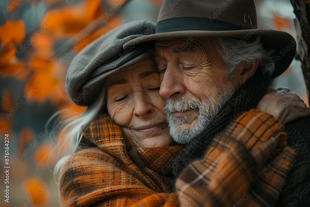 Portrait of a loving senior couple in autumn park Portrait of a loving senior couple in autumn park