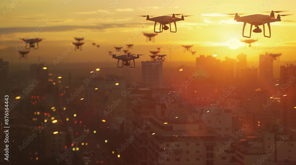 An army of drones fly in the sky An army of drones fly in the sky