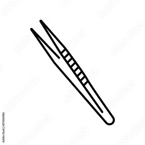 Medical tweezers line black icon