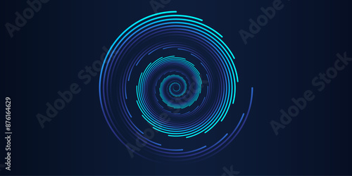 Glowing circle frame with wavy rounded lines pattern flowing in blue green colors isolated on black background for concept of music, technology, ai