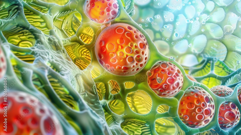 Illustrate a detailed microscopic view of cell walls in plant cells ...