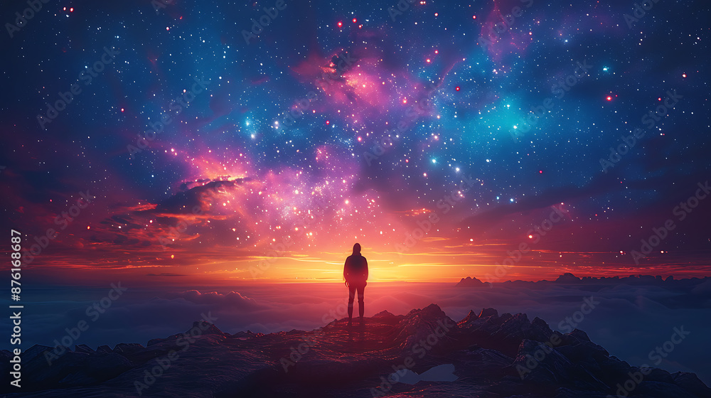 Fototapeta premium Cosmic Quest Under Twilight Skies