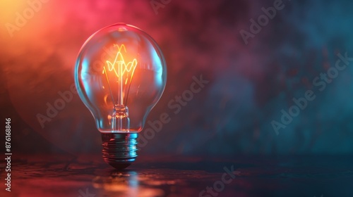 Creative idea concept. Glowing light bulb on dark background. 3D Rendering