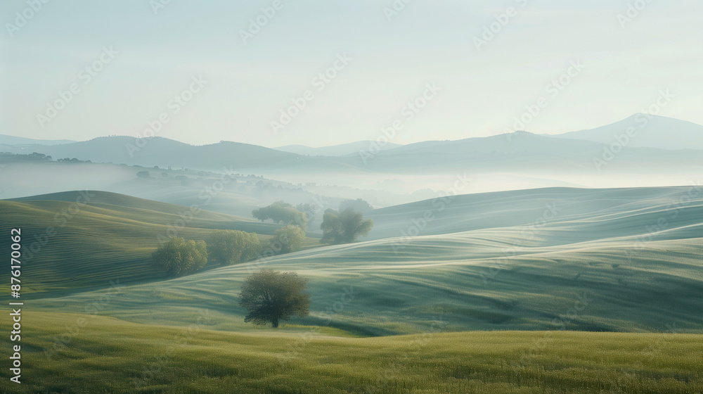 Calm peaceful Tuscany landscape. Background image. Created with Generative AI technology. Calm peaceful Tuscany landscape. Background image. Created with Generative AI technology.