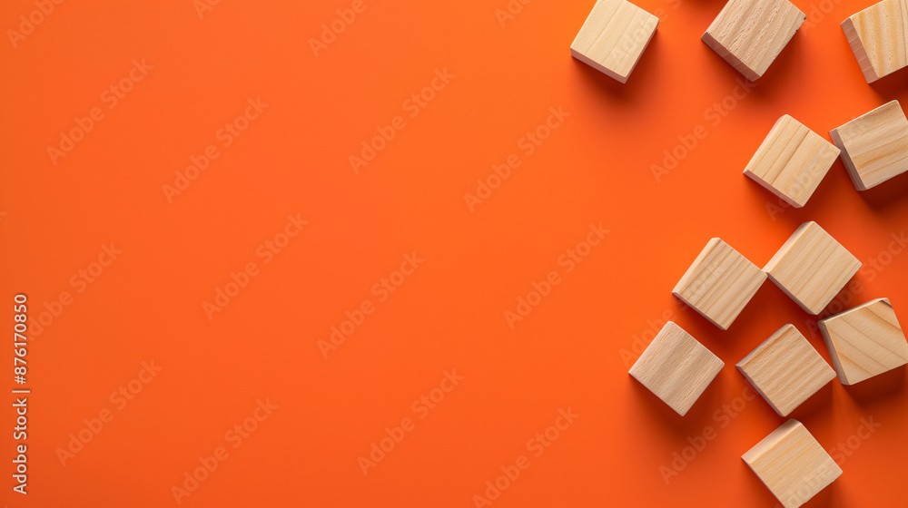 Minimalist Wooden Blocks on Orange Background for Creative Desig Minimalist Wooden Blocks on Orange Background for Creative Desig