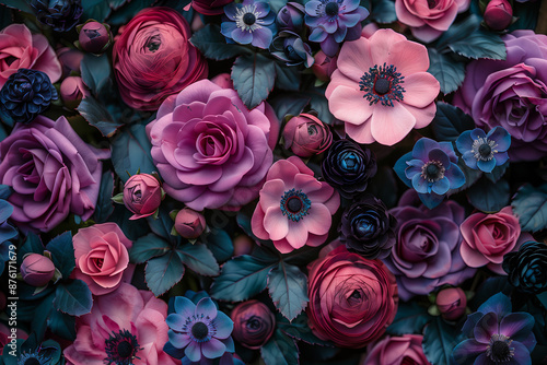 Wallpaper Mural Vibrant Floral Bouquet with Mixed Blooms. Close-up of a vibrant floral bouquet featuring a variety of mixed blooms in rich colors. Torontodigital.ca