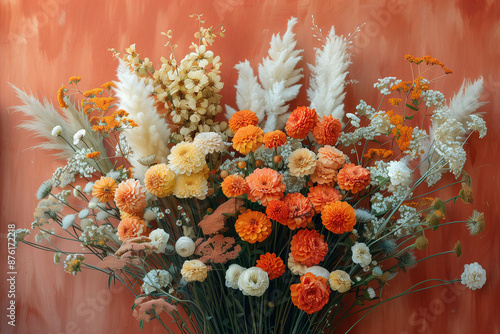 Wallpaper Mural Elegant Floral Arrangement in Warm Tones. Beautiful floral arrangement with orange, yellow, and white flowers against a warm-toned background. Torontodigital.ca