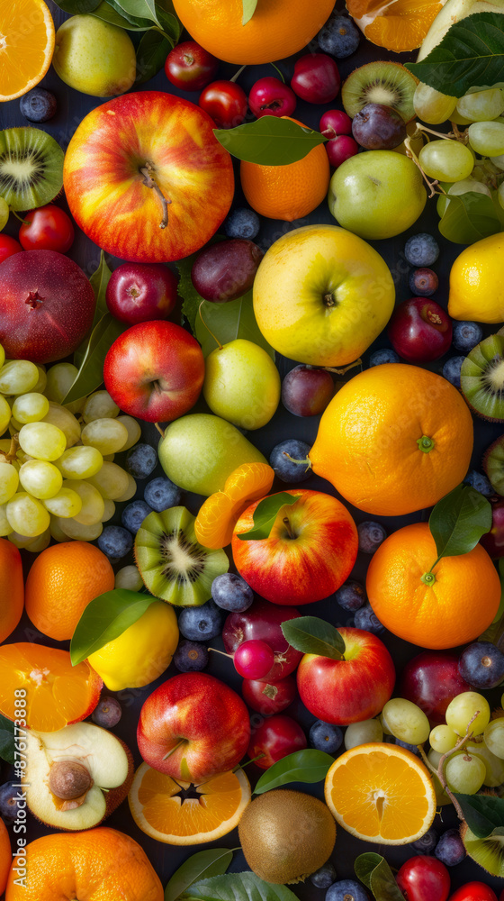 Vibrant assortment of fresh fruits including apples, oranges and kiwi Vibrant assortment of fresh fruits including apples, oranges and kiwi