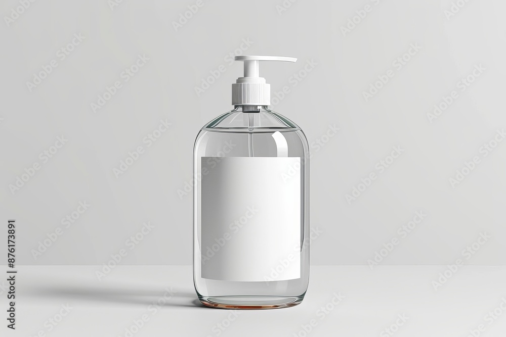 a clear shampoo bottle with label, bathroom necessity, realistic rendering, transparent design, a clear shampoo bottle with label, bathroom necessity, realistic rendering, transparent design,