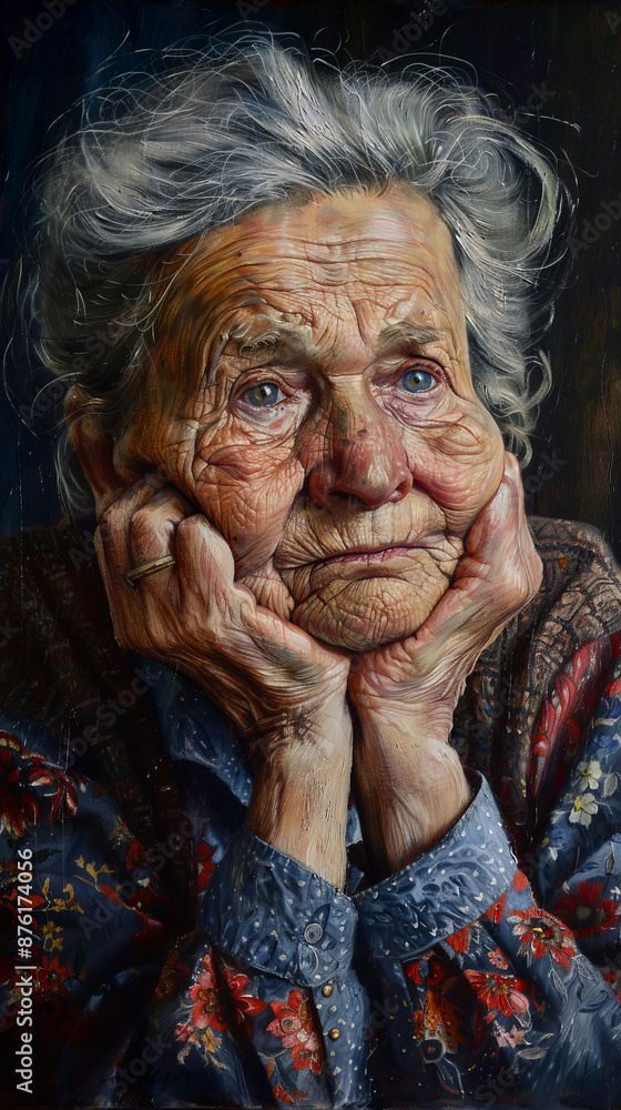 Portrait of a pensive elderly woman with expressive eyes and wrinkles Portrait of a pensive elderly woman with expressive eyes and wrinkles