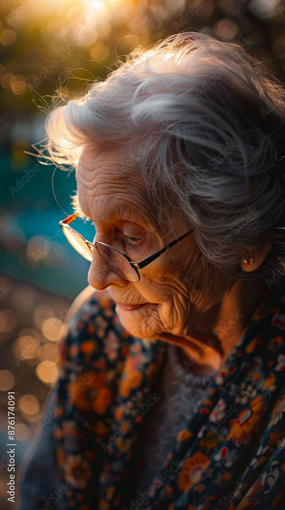 Serene elderly woman enjoying a peaceful moment in the sunset Serene elderly woman enjoying a peaceful moment in the sunset