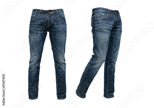 Men's dark blue jeans with ghost model concept isolated on transparent background