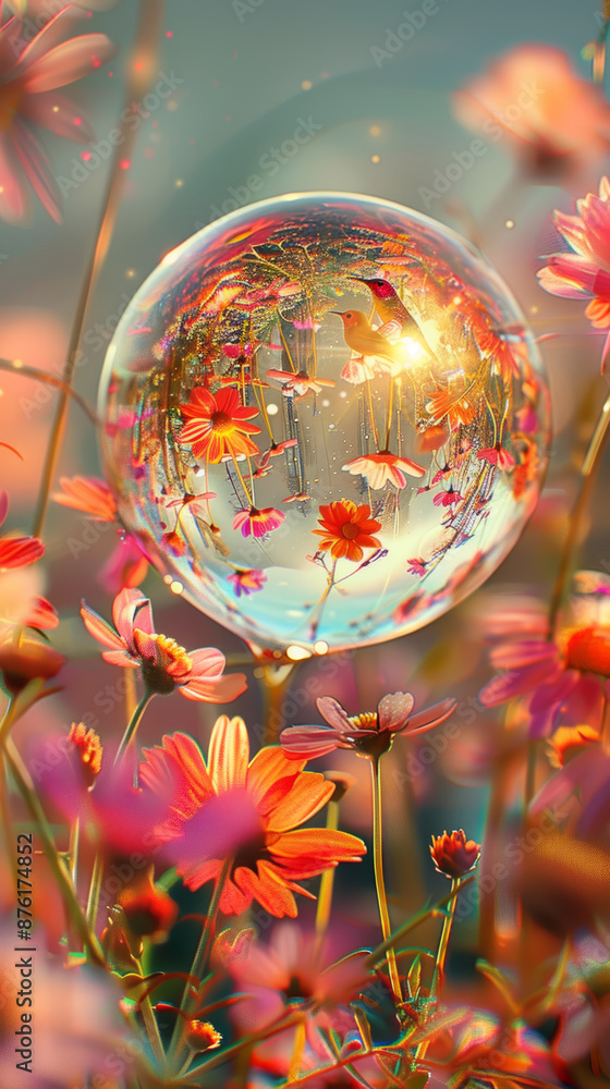 globe with bird and flowers