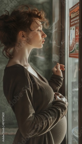 Free Download Pregnant Woman Concerned About Smoking Dangers - Educational Awareness Poster Design - GFXLoad