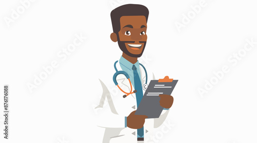 African-american doctor with patient records. Young ddoctor