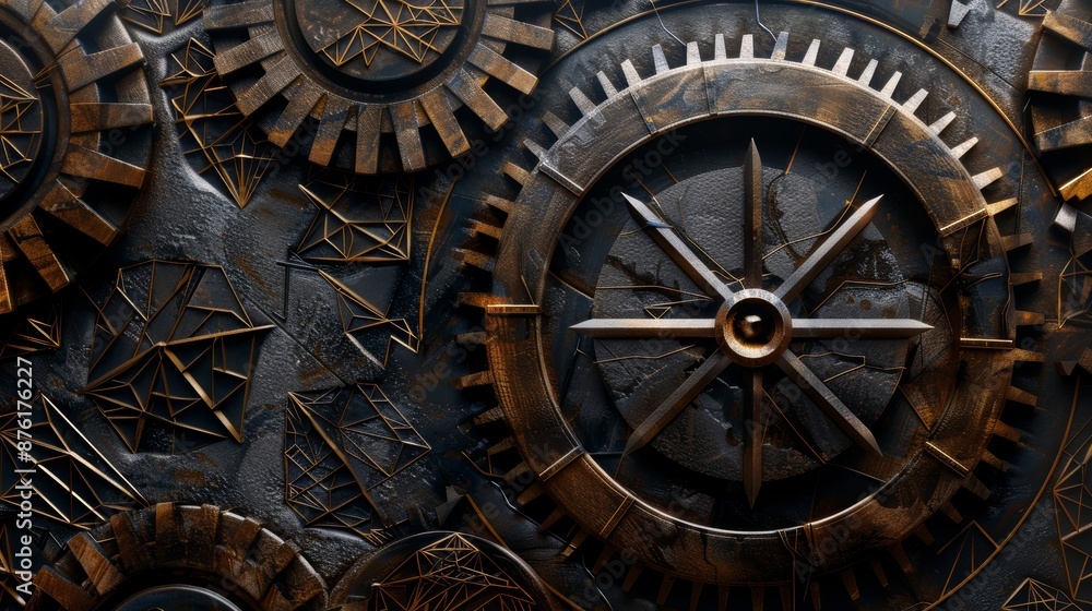 Modern Industrial Design Featuring Decorative Metallic Gears with Geometric Patterns for Wall Art and Posters Modern Industrial Design Featuring Decorative Metallic Gears with Geometric Patterns for Wall Art and Posters