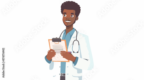 African-american doctor with patient records. Young doctor