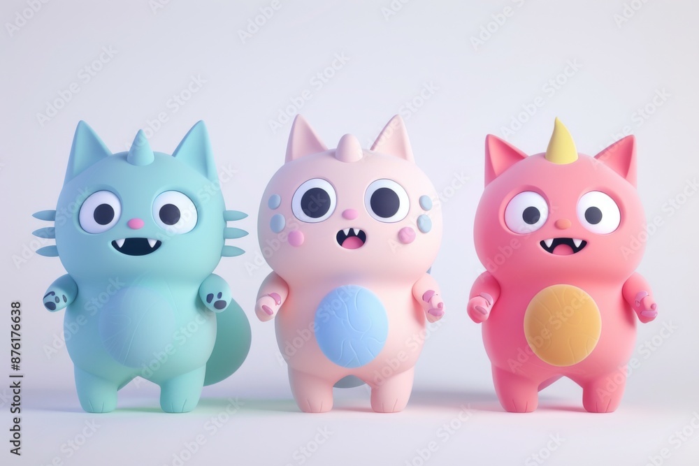 Fototapeta premium Adorable 3D Rendered Monster Cat Cartoon: A Whimsical Feline Fantasy in Modern Digital Art.