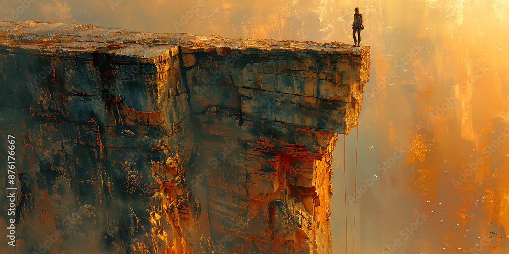 Naklejka premium Solo Climber Sunset Ascent Minimalist Landscape