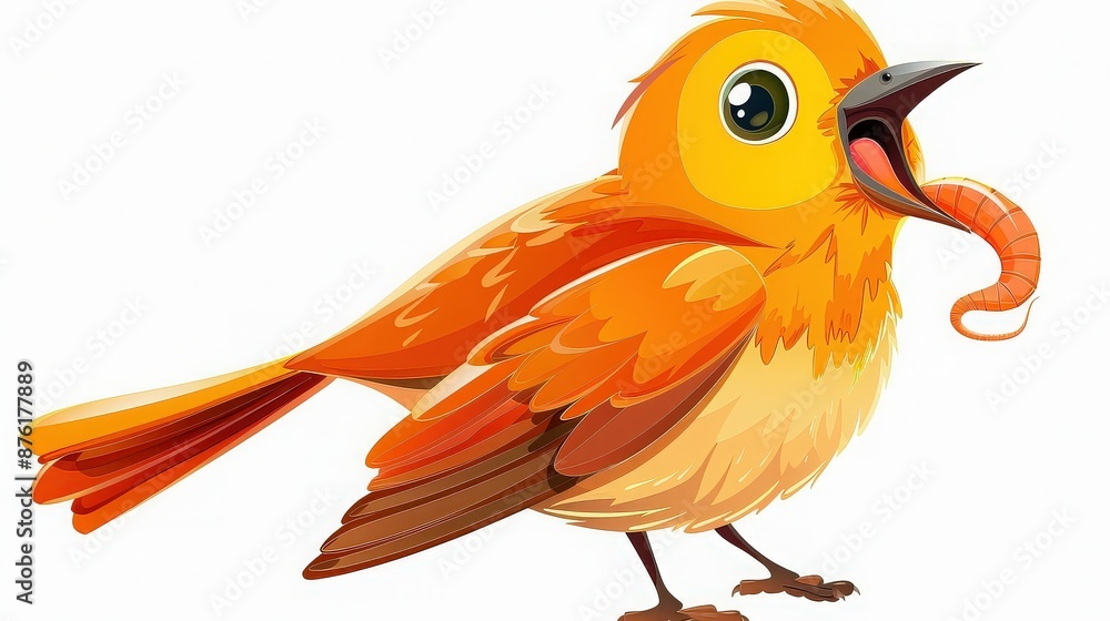 Obraz premium A Cute Orange Bird Eating a Worm