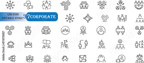 Set of 37 outline icons related to corporate. 