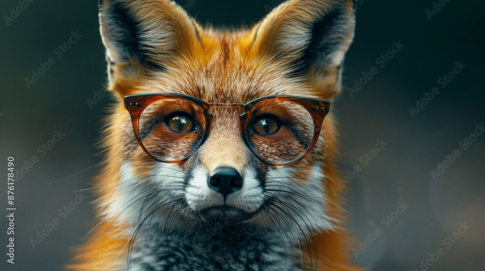 Fototapeta premium Close-up of a fox wearing glasses.