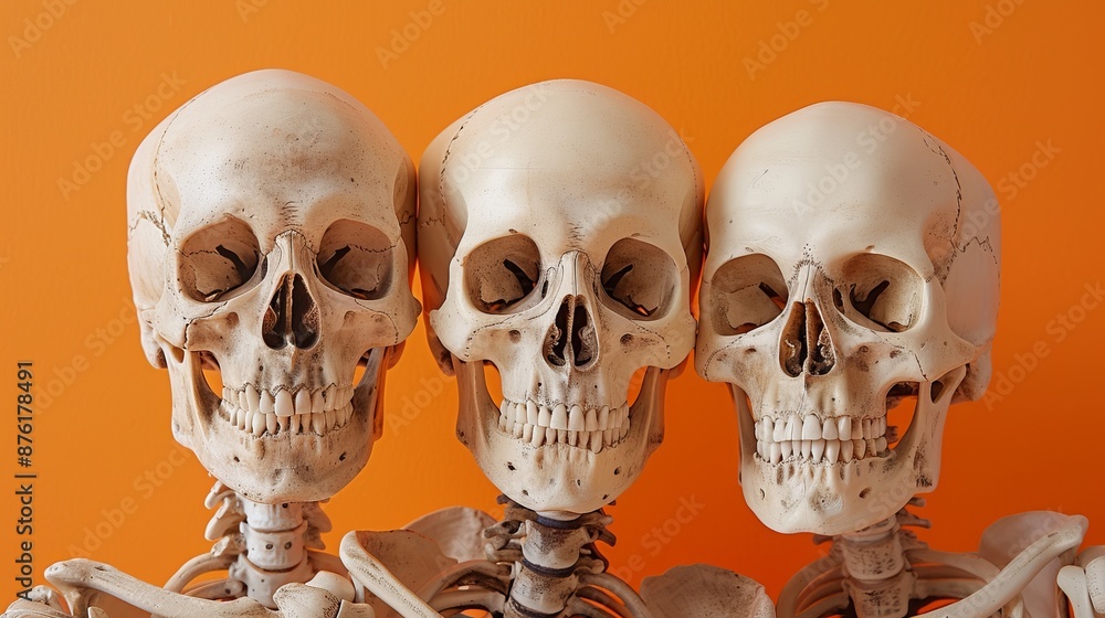 Three Skulls Against Orange Background Three Skulls Against Orange Background