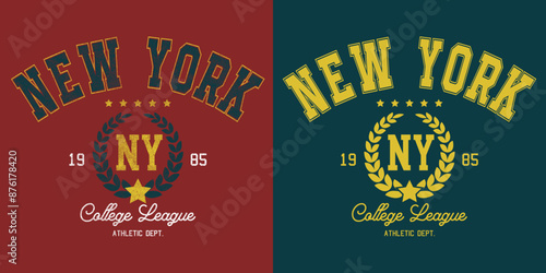 varsity graphic logo New York 1985 college league Athletic dept. typographic vintage graphic slogan vector. 