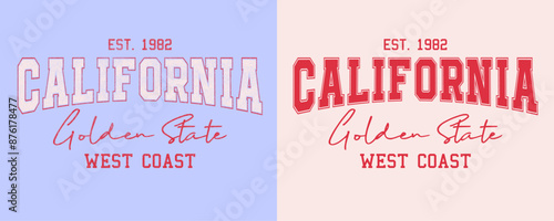 varsity graphic logo est. 1982 California Golden West Coast State typographic vintage graphic slogan vector.