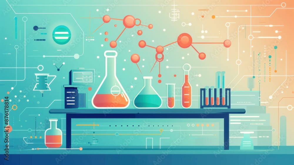 AI-enhanced experiments, lab setting, flat design illustration AI-enhanced experiments, lab setting, flat design illustration