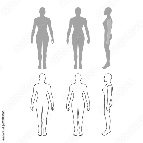 Naked standing woman bald silhouette