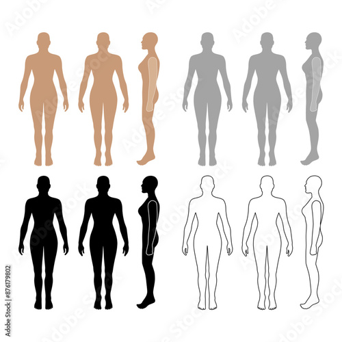 Naked standing woman bald silhouette