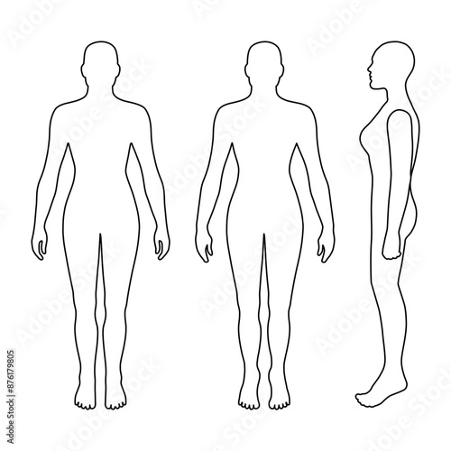 Naked standing woman bald silhouette