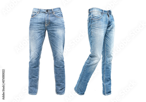 Men's light blue jeans with ghost model concept isolated on transparent background