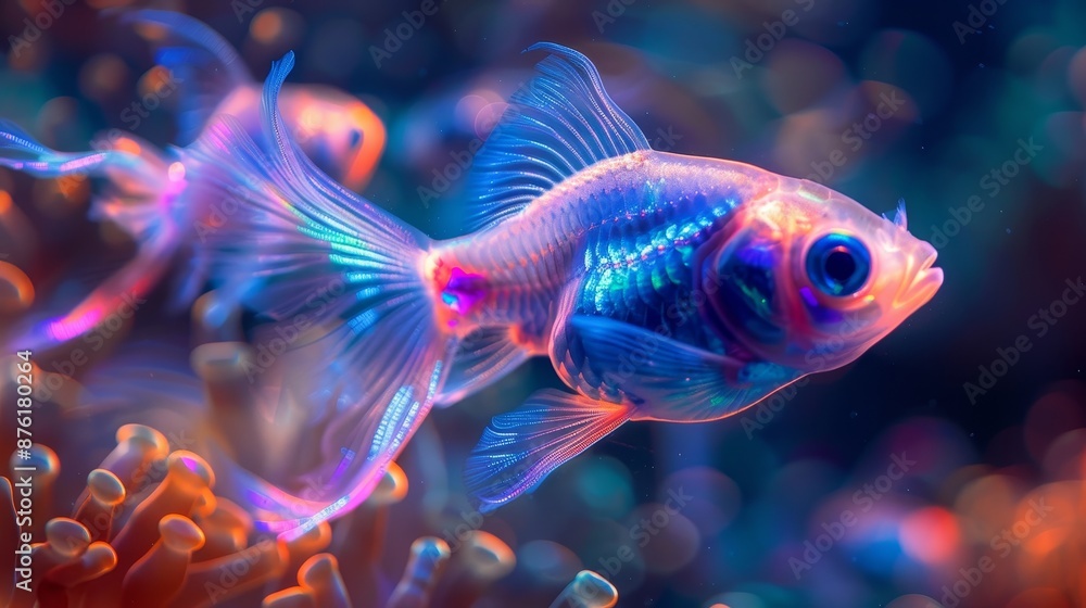Neon Pets Funny Fish: A photo of funny fish with neon accents Neon Pets Funny Fish: A photo of funny fish with neon accents