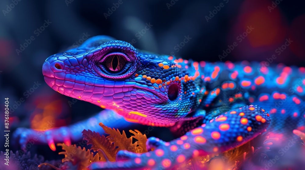 Obraz premium Neon Reptiles Wilderness: Images of reptiles in the wilderness glowing in neon shades