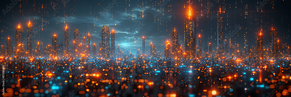 Fototapeta premium Futuristic AI Metropolis Neon Cityscape Illustration
