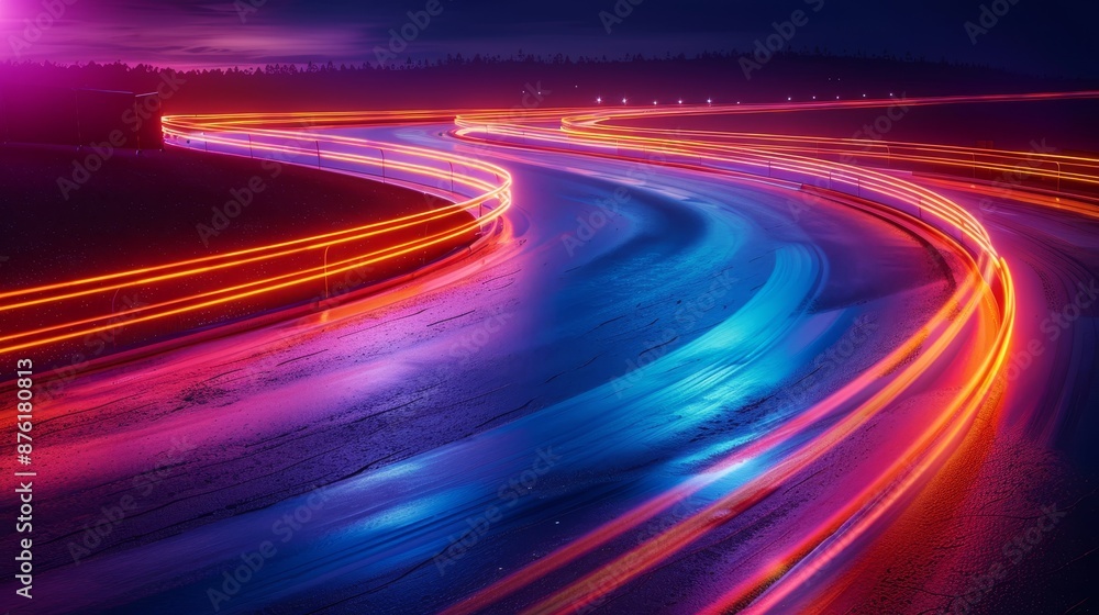 Racing Tracks Speed and Motion: A photo showcasing the sense of speed and motion on empty racing track Racing Tracks Speed and Motion: A photo showcasing the sense of speed and motion on empty racing track