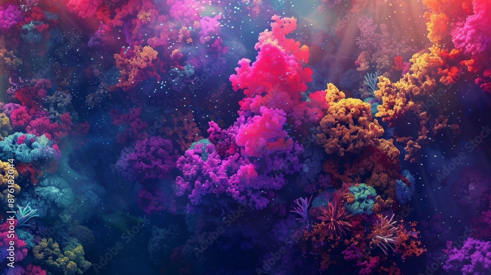 Fototapeta premium A stunning underwater view of a vibrant and colorful coral reef, showcasing the diverse marine life and natural beauty found beneath the ocean's surface.