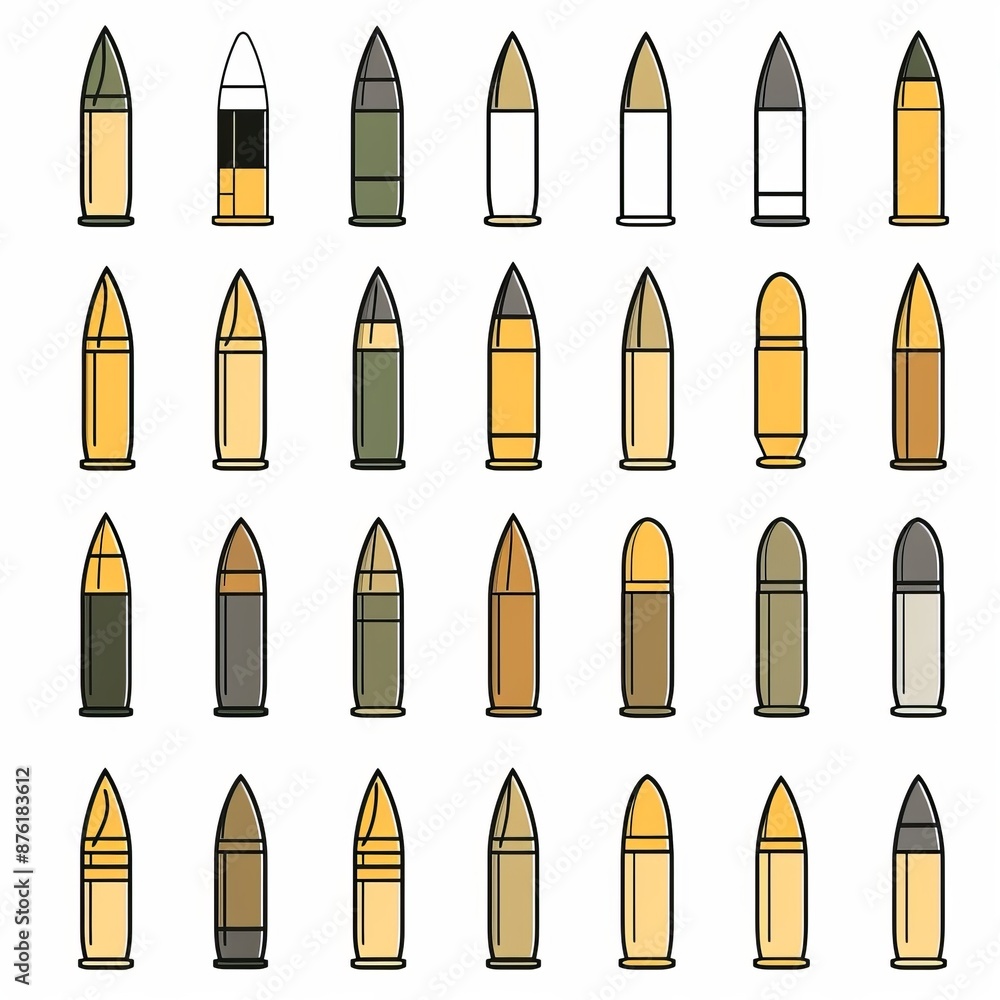 Bullet icon, flat shell symbol, military cartridge silhouette, minimal gun sleeve emblem, weapon sign Bullet icon, flat shell symbol, military cartridge silhouette, minimal gun sleeve emblem, weapon sign