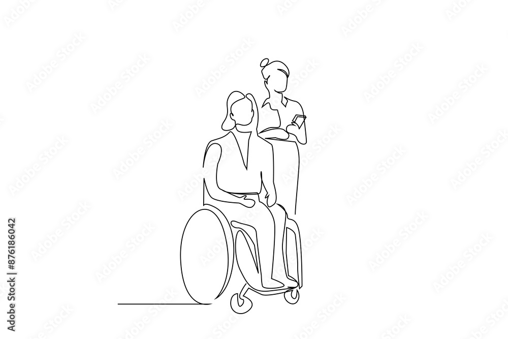 disabled wheelchair business office working people together doctor treatment one line art design vector disabled wheelchair business office working people together doctor treatment one line art design vector