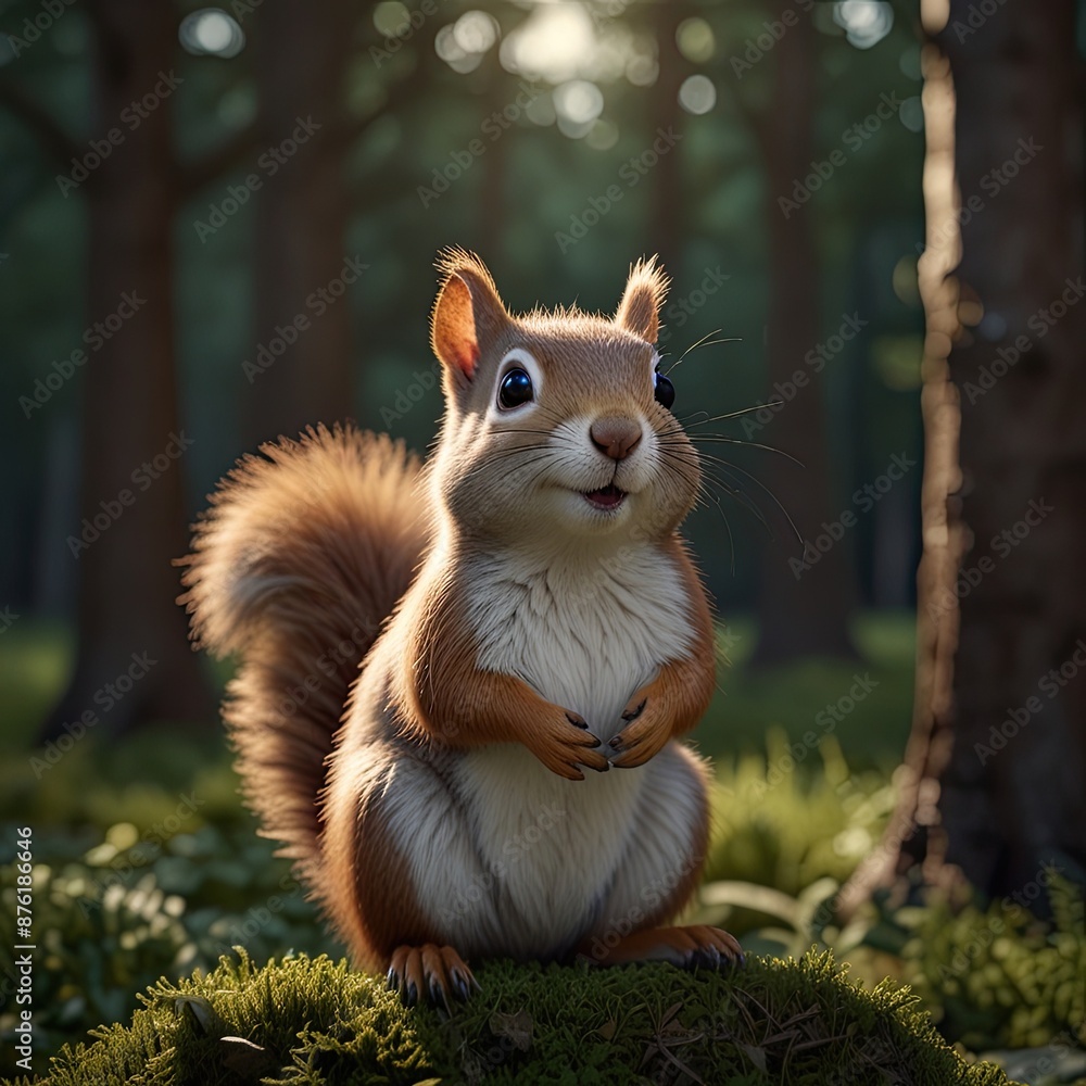 Obraz premium A cute red squirrel with a fluffy tail scurries up a tree in the park, searching for autumn nuts