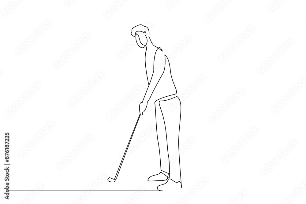 man person golf sport hobby one line art design vector