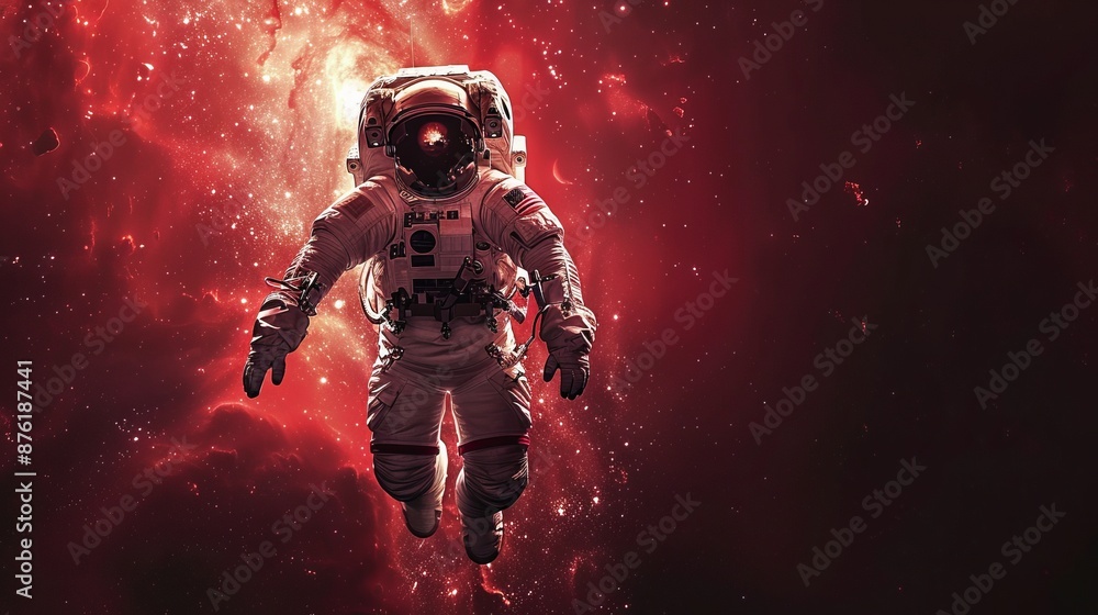 Fototapeta premium Astronaut Floating in Red Nebula