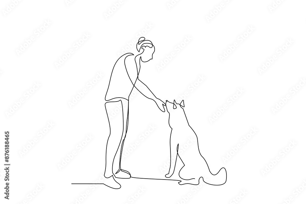 woman dog friend together activity life one line art design vector woman dog friend together activity life one line art design vector