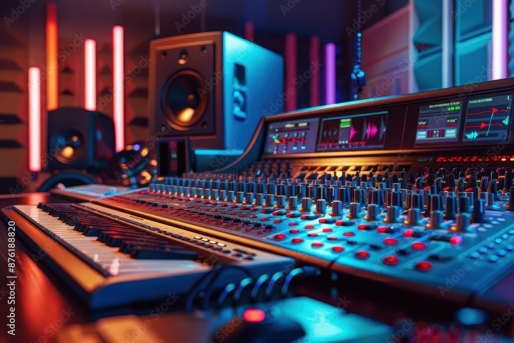 professional recording studio control room with mixing console and equipment music production concept 3d illustration professional recording studio control room with mixing console and equipment music production concept 3d illustration