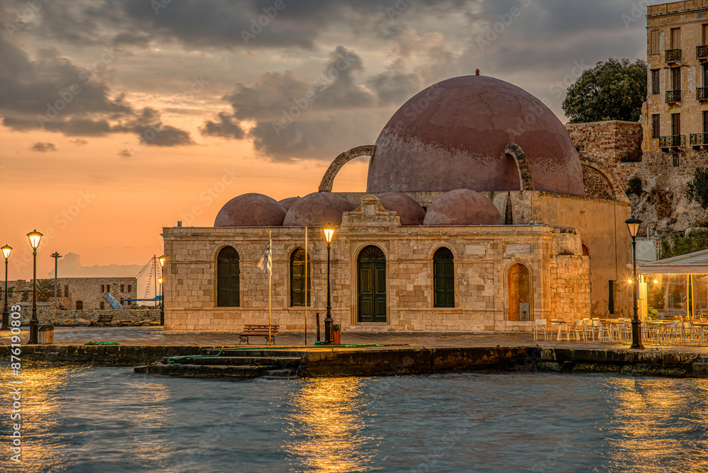 Hasan Pasha mosque in the venetian harbour at sunrise